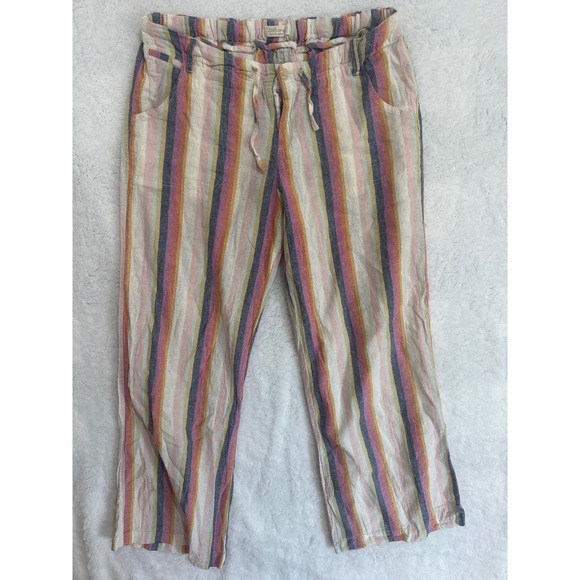 Just Living Women's White Linen Blend Pants Drawstring Boho Hippie Resort L - Picture 1 of 5